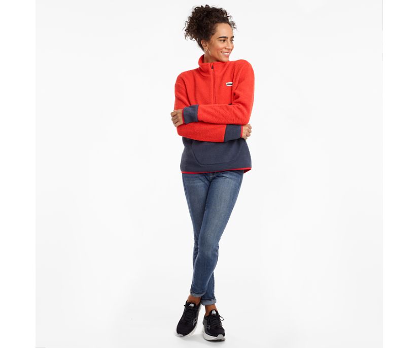 Women's Saucony Fireside Fleece Anorak Jackets Navy / Red | Singapore 339QMAZ